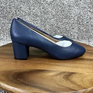 Aerosoles Womens Ebel Comfortable Mid Heel Pumps Size 10 W Navy Leather Shoes